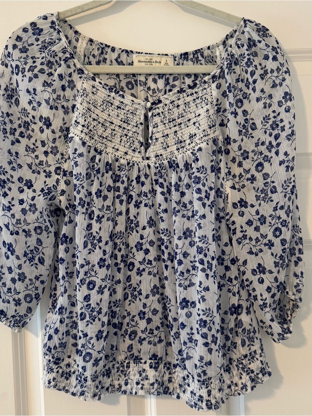 Abercrombie & Fitch White and Navy Floral Top